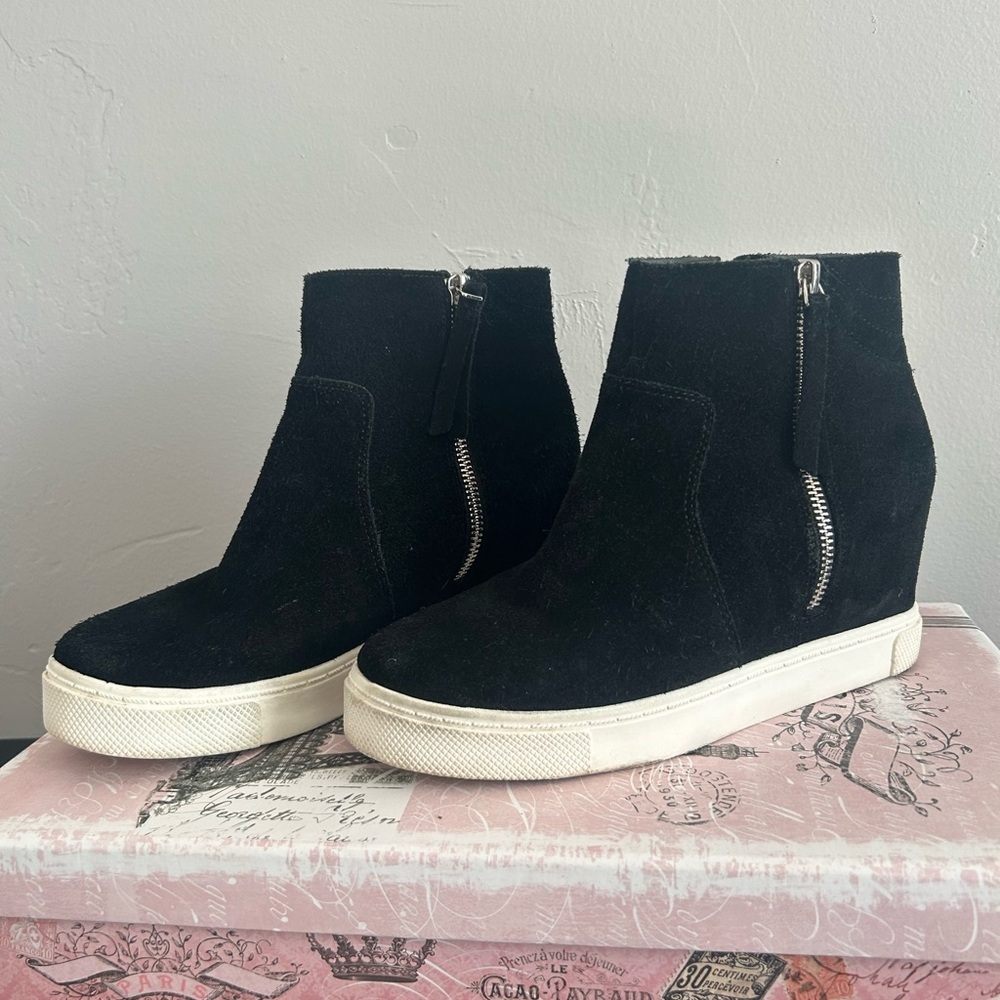 Steve Madden Black Suede Platform Ankle Sneakers - Picture 3 of 5
